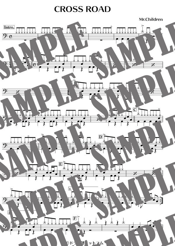 CROSS ROAD／Mr.Children（ドラム譜）