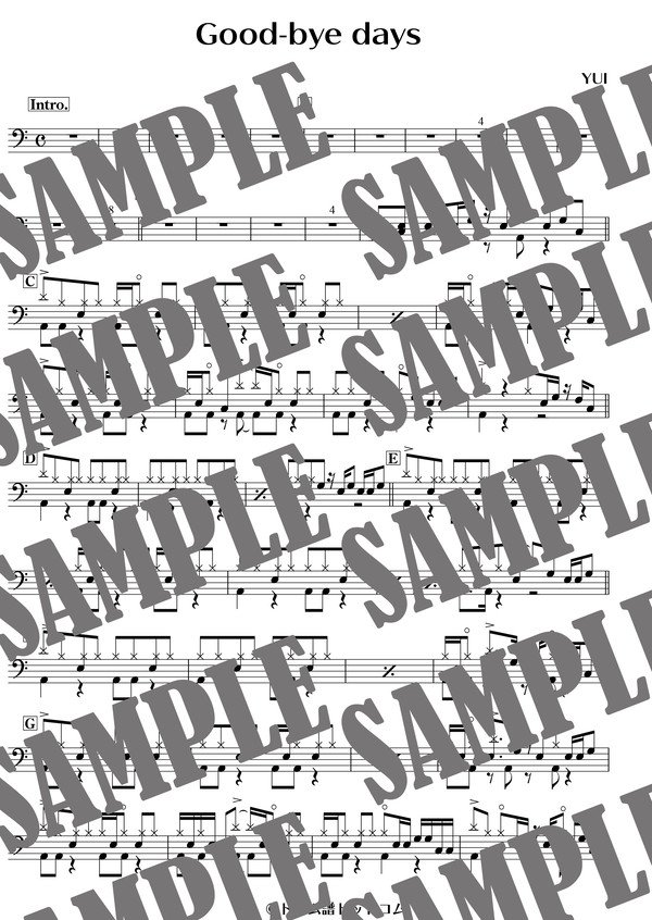Good-bye days／YUI（ドラム譜）