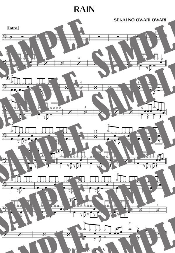 RAIN／SEKAI NO OWARI（ドラム譜）