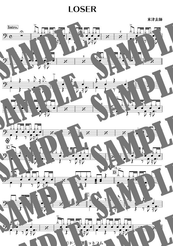 LOSER／米津玄師（ドラム譜）
